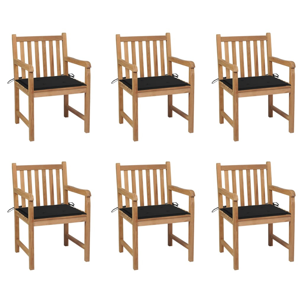 vidaXL Gartenstühle 6 Stk. mit Schwarzen Kissen Massivholz Teak