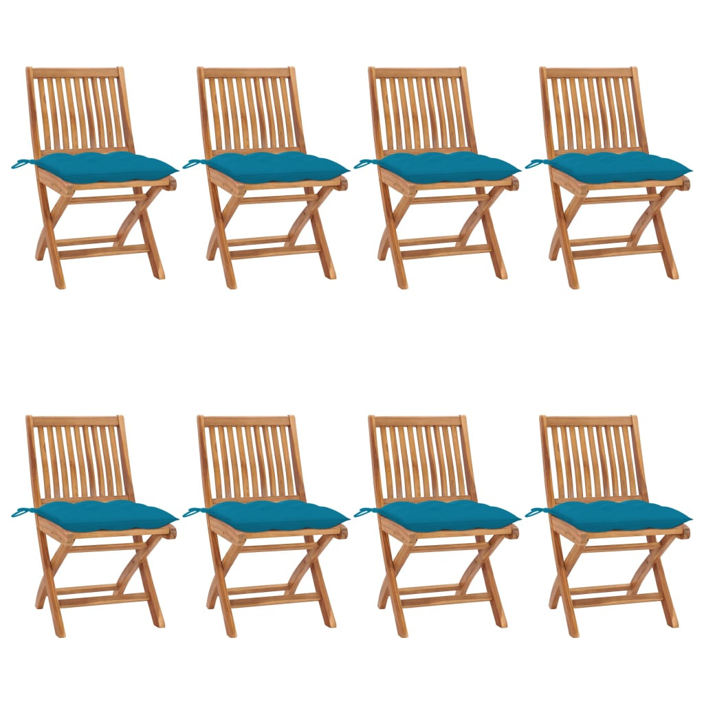 vidaXL Klappbare Gartenstühle mit Kissen 8 Stk. Massivholz Teak