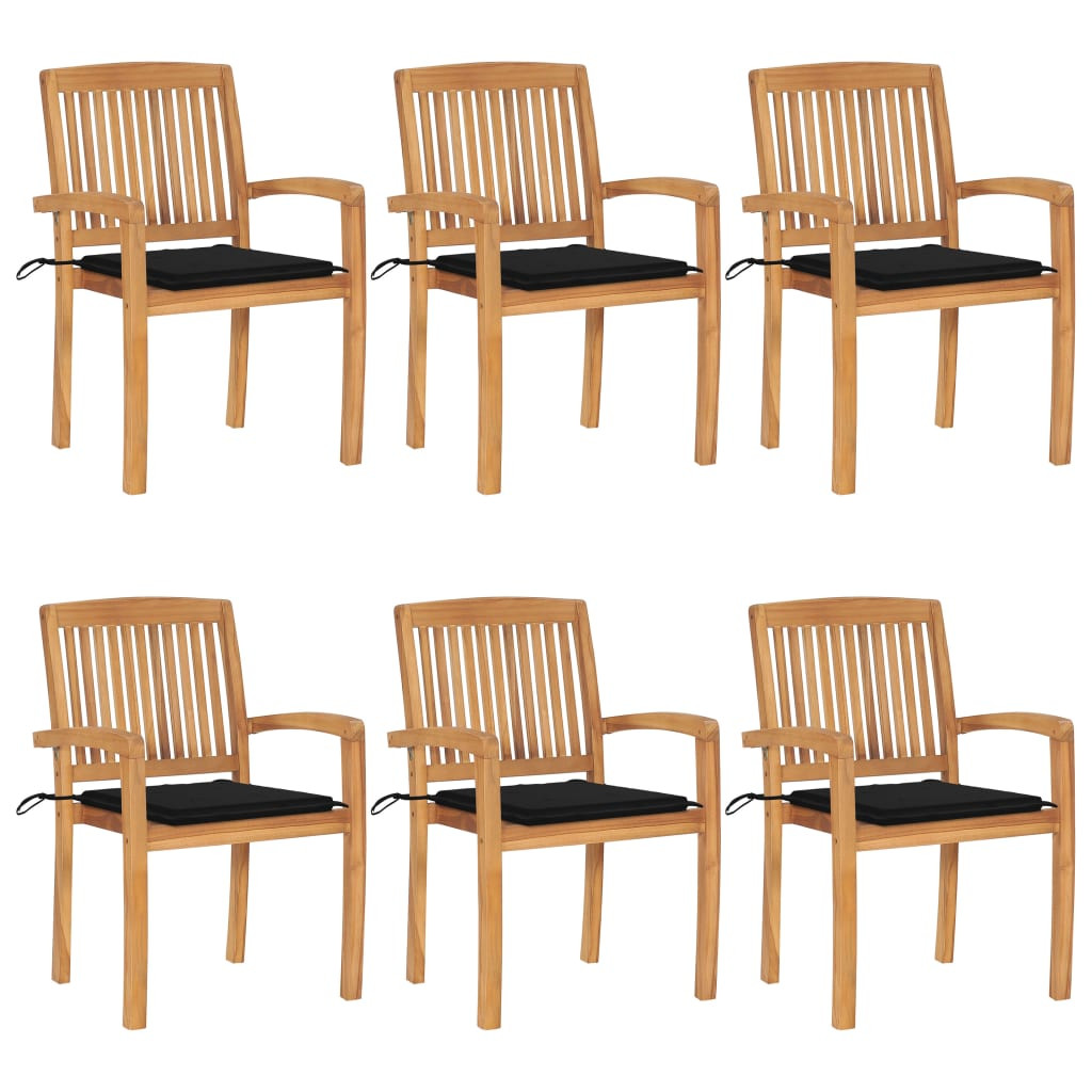 vidaXL Stapelbare Gartenstühle mit Kissen 6 Stk. Massivholz Teak