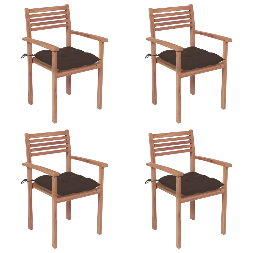 vidaXL Gartenstühle 4 Stk. mit Taupe Kissen Massivholz Teak