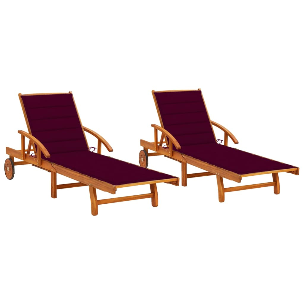 vidaXL Sonnenliegen 2 Stk. mit Auflagen Massivholz Akazie