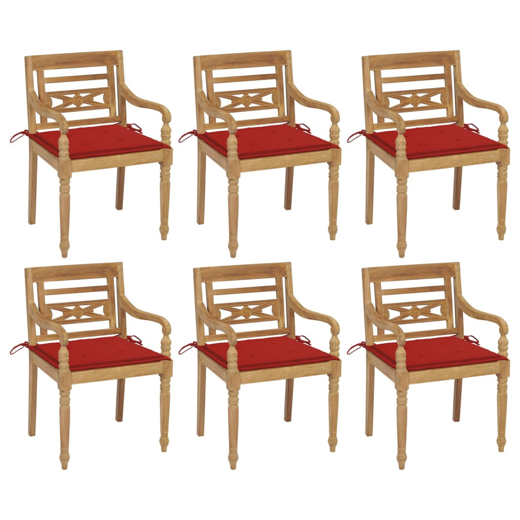 vidaXL Batavia-Stühle mit Kissen 6 Stk. Massivholz Teak