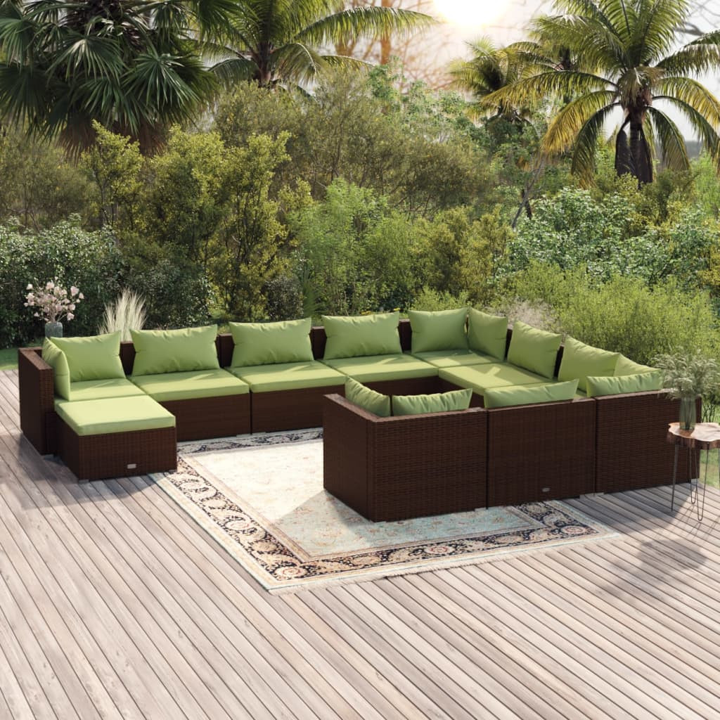 vidaXL 11-tlg. Garten-Lounge-Set mit Kissen Poly Rattan Braun