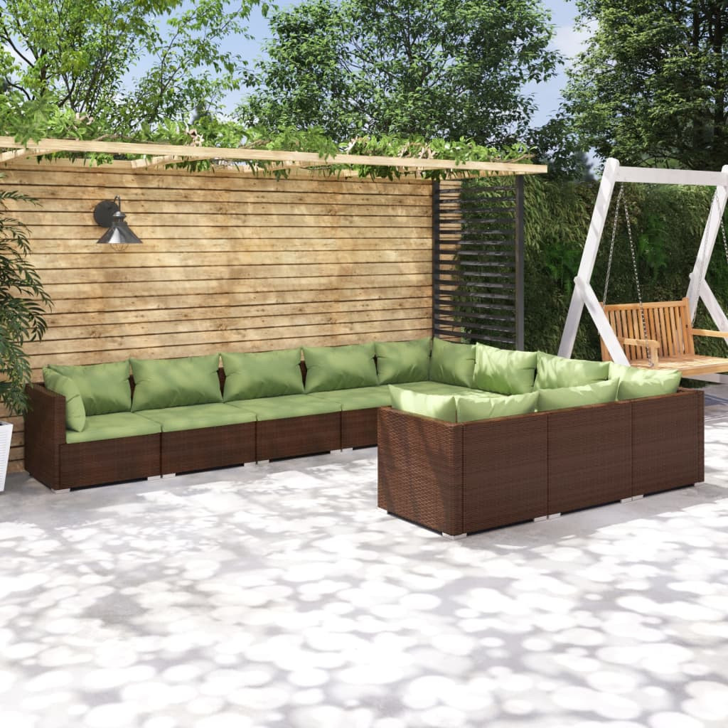 vidaXL 10-tlg. Garten-Lounge-Set mit Kissen Poly Rattan Braun
