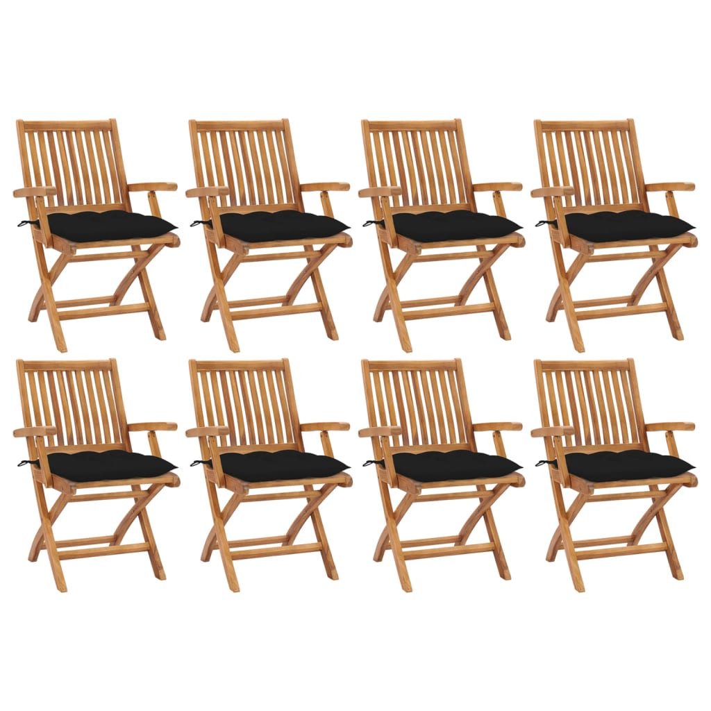 vidaXL Klappbare Gartenstühle mit Kissen 8 Stk. Massivholz Teak