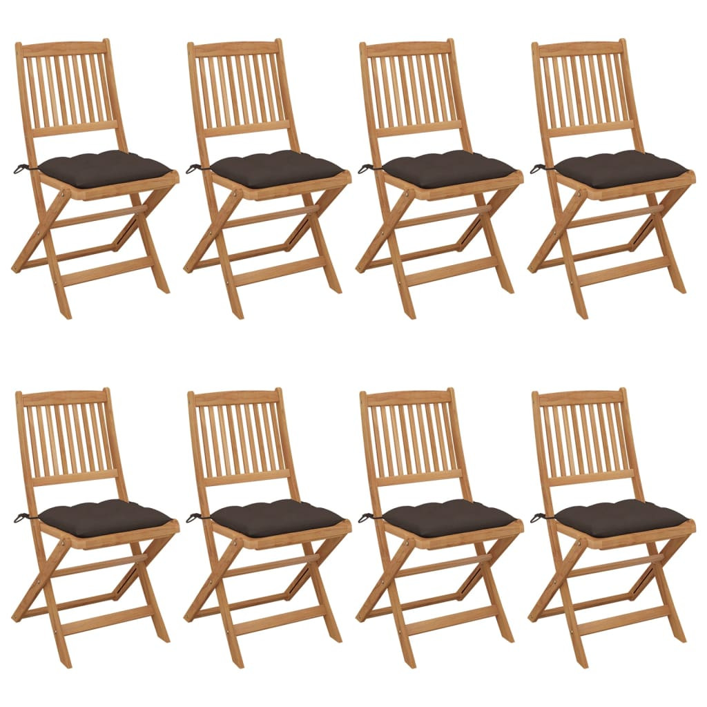 vidaXL Klappbare Gartenstühle 8 Stk. mit Kissen Massivholz Akazie
