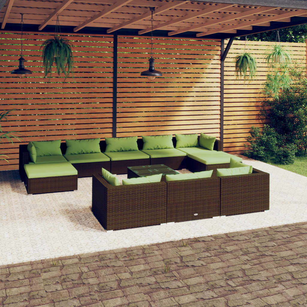 vidaXL 11-tlg. Garten-Lounge-Set mit Kissen Braun Poly Rattan