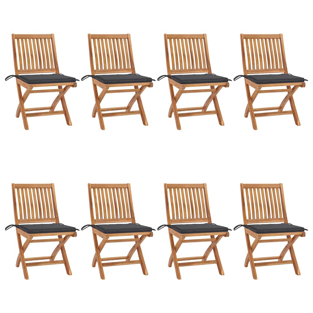 vidaXL Klappbare Gartenstühle mit Kissen 8 Stk. Massivholz Teak