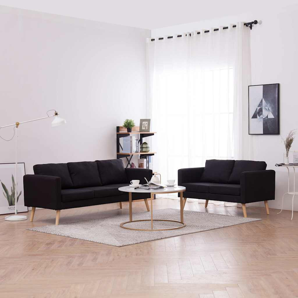 vidaXL 2-tlg. Sofagarnitur Stoff Schwarz