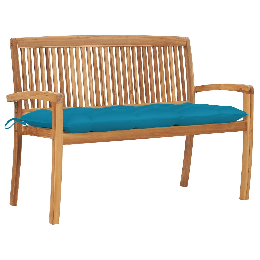 vidaXL Stapelbare Gartenbank mit Auflage 128,5 cm Massivholz Teak