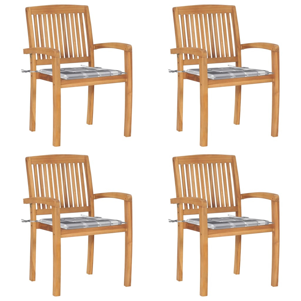 vidaXL Stapelbare Gartenstühle mit Kissen 4 Stk. Massivholz Teak