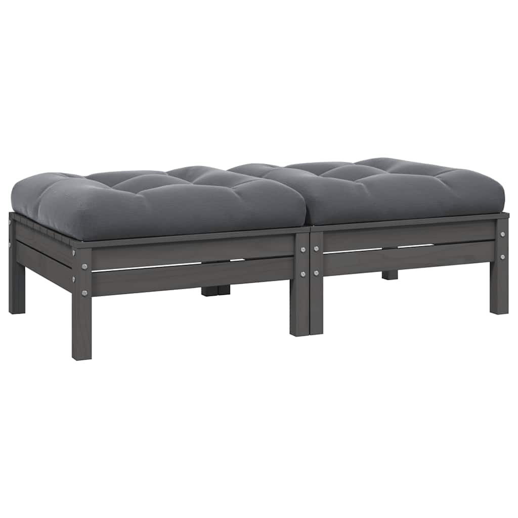 vidaXL 2-Sitzer-Gartensofa mit Kissen Grau Massivholz Kiefer