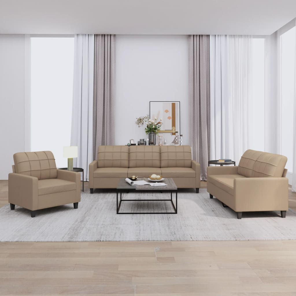 vidaXL 3-tlg. Sofagarnitur mit Kissen Cappuccino-Braun Kunstleder