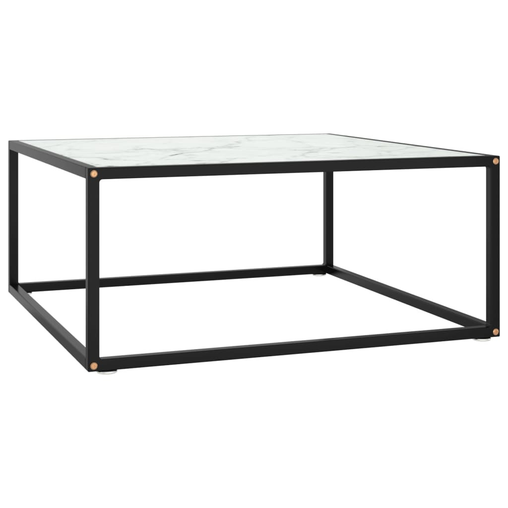 vidaXL Couchtisch Schwarz mit Weißem Glas in Marmor-Optik 80x80x35 cm