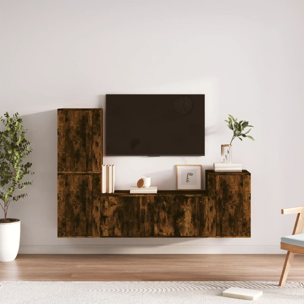 vidaXL 4-tlg. TV-Schrank-Set Räuchereiche Holzwerkstoff