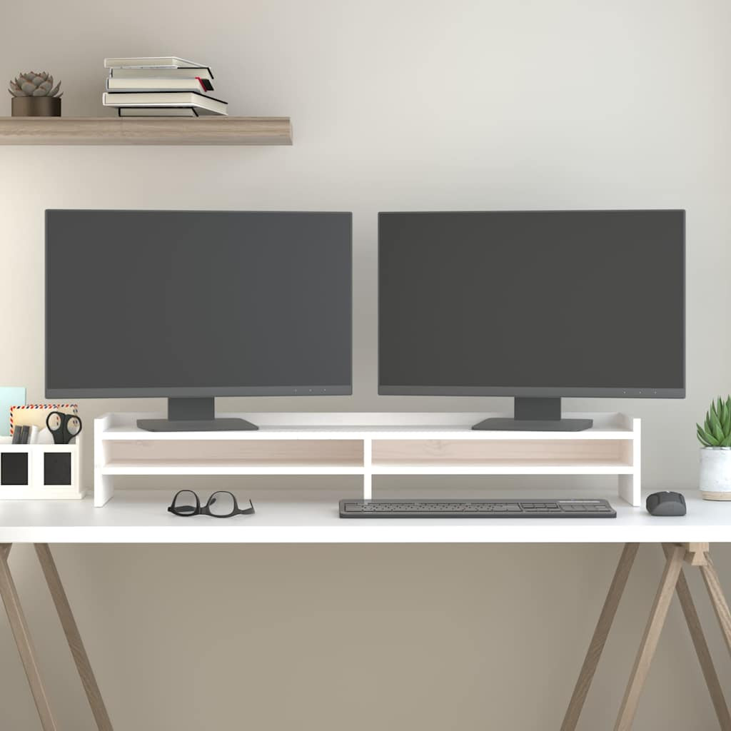 vidaXL Monitorständer Weiß 100x24x16 cm Massivholz Kiefer