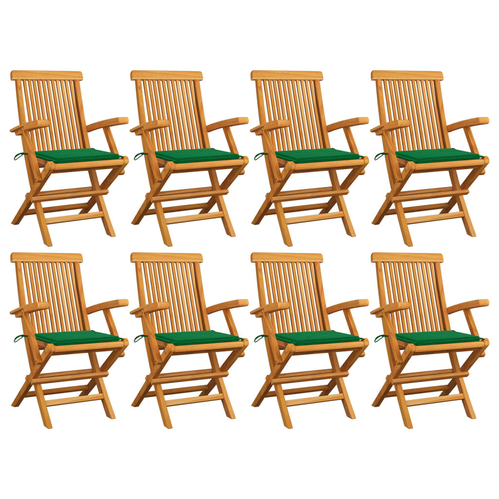 vidaXL Gartenstühle mit Grünen Kissen 8 Stk. Massivholz Teak