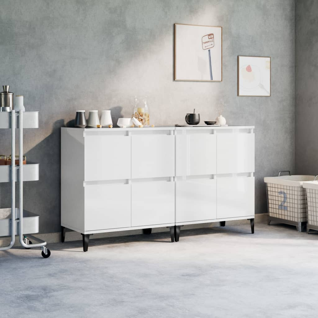 vidaXL Sideboards 2 Stk. Hochglanz-Weiß 60x35x70 cm Holzwerkstoff