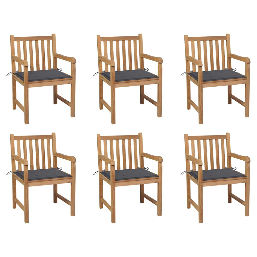 vidaXL Gartenstühle 6 Stk. mit Anthrazit Kissen Massivholz Teak