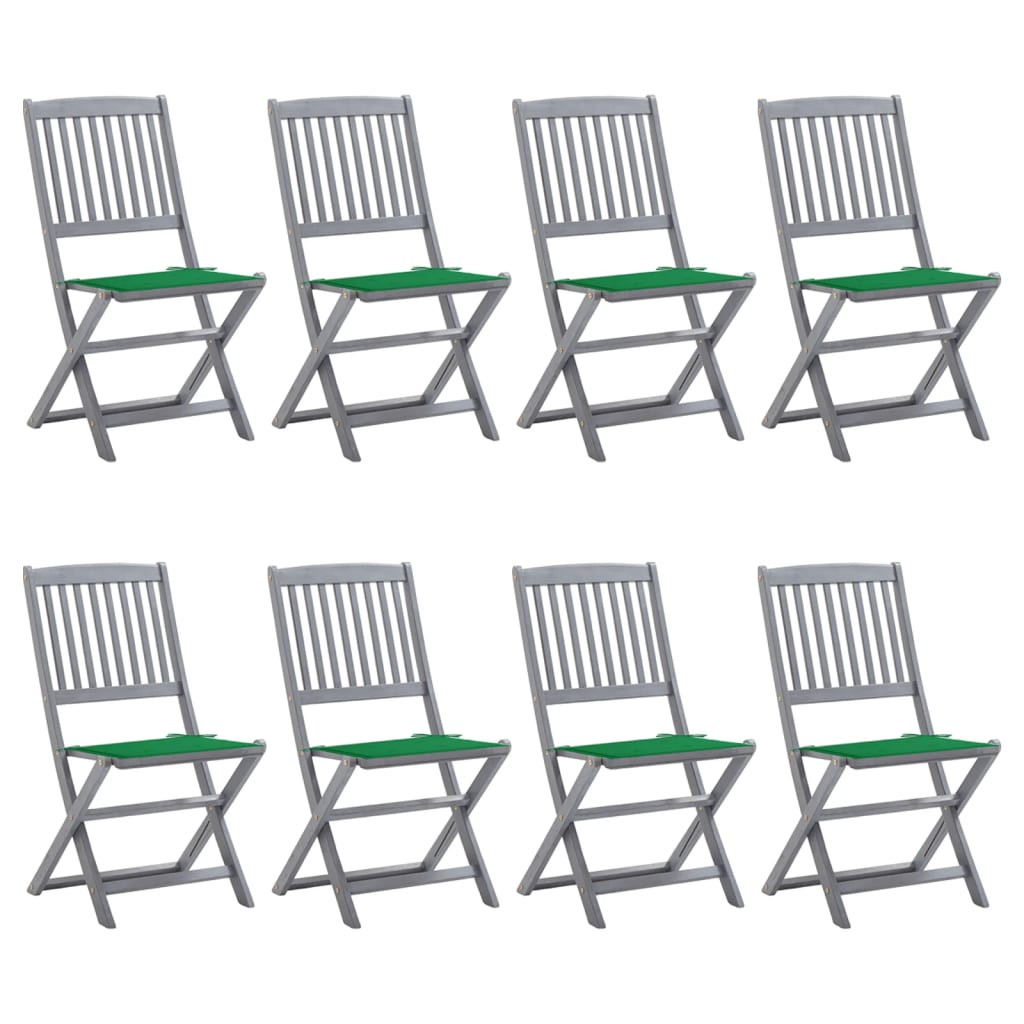 vidaXL Klappbare Gartenstühle 8 Stk. mit Kissen Massivholz Akazie