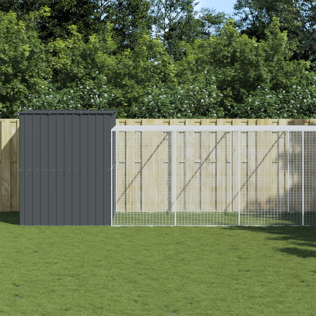 vidaXL Hundehütte mit Auslauf Anthrazit 214x1273x181 cm Stahl Verzinkt