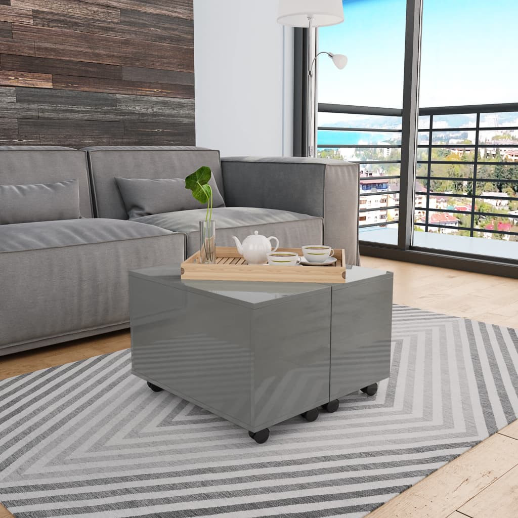 vidaXL Couchtisch Hochglanz-Grau 60×60×35 cm Spanplatte