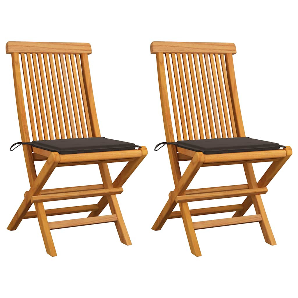 vidaXL Gartenstühle mit Taupe Kissen 2 Stk. Massivholz Teak