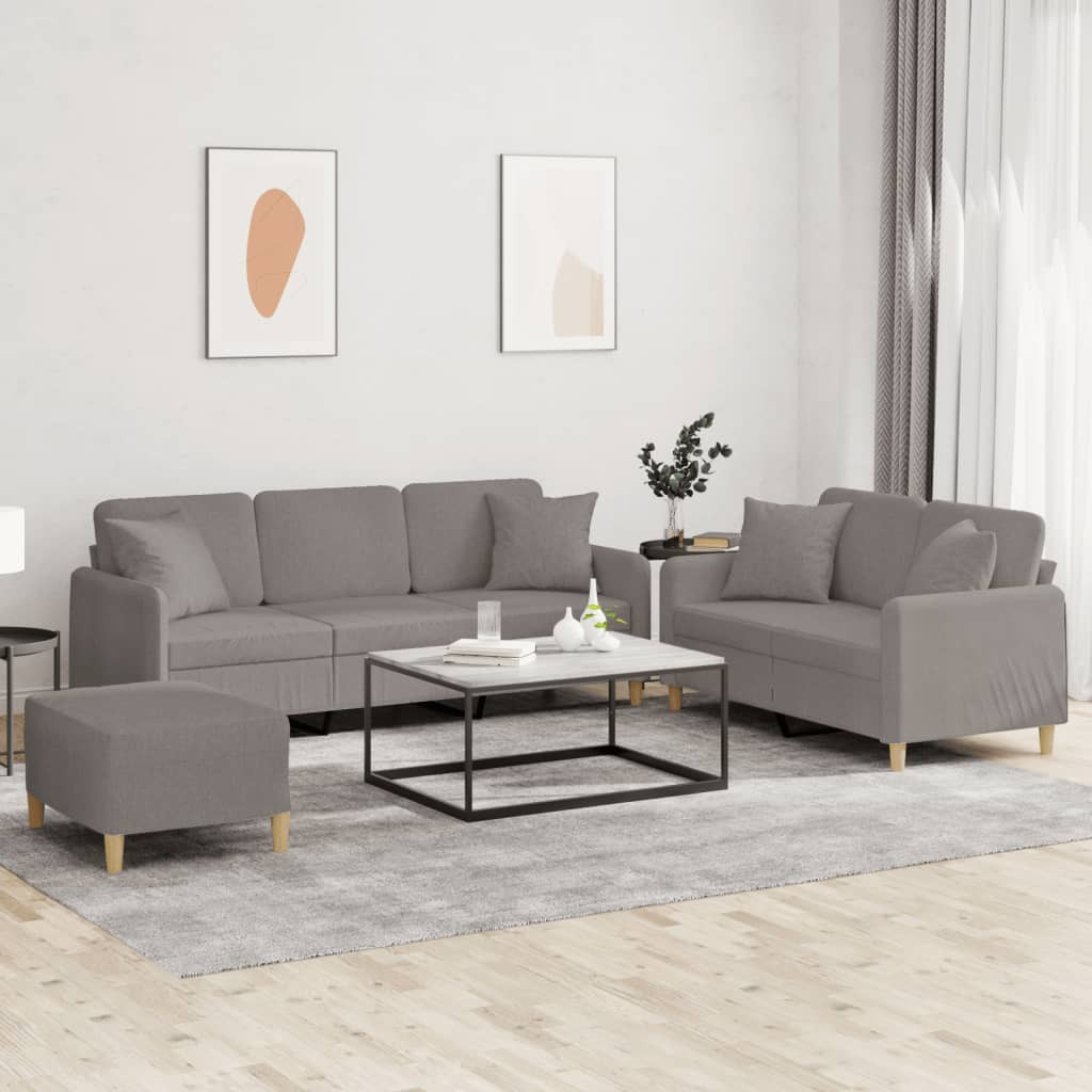 vidaXL 3-tlg. Sofagarnitur mit Kissen Taupe Stoff