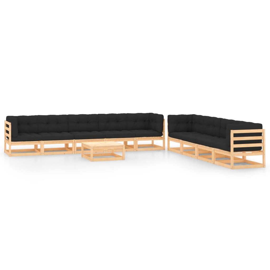 vidaXL 10-tlg. Garten-Lounge-Set mit Kissen Massivholz Kiefer