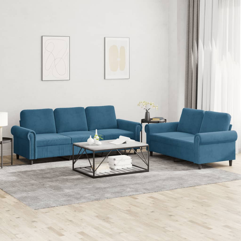vidaXL 2-tlg. Sofagarnitur mit Kissen Blau Samt
