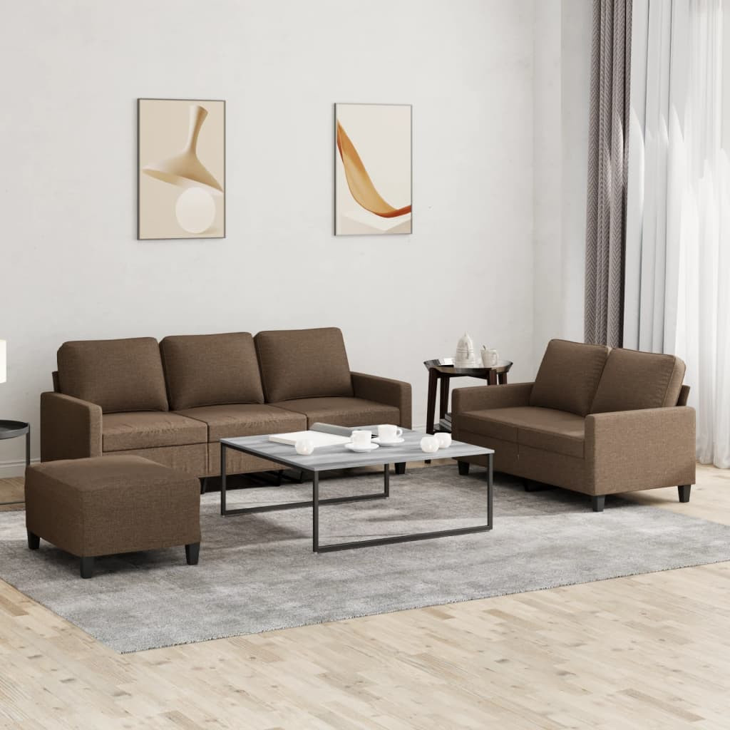 vidaXL 3-tlg. Sofagarnitur mit Kissen Braun Stoff