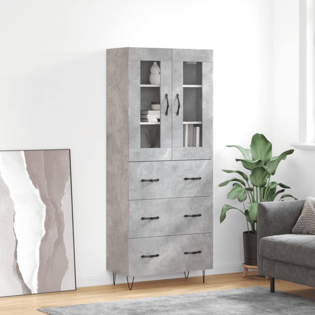 vidaXL Highboard Betongrau 69,5x34x180 cm Holzwerkstoff