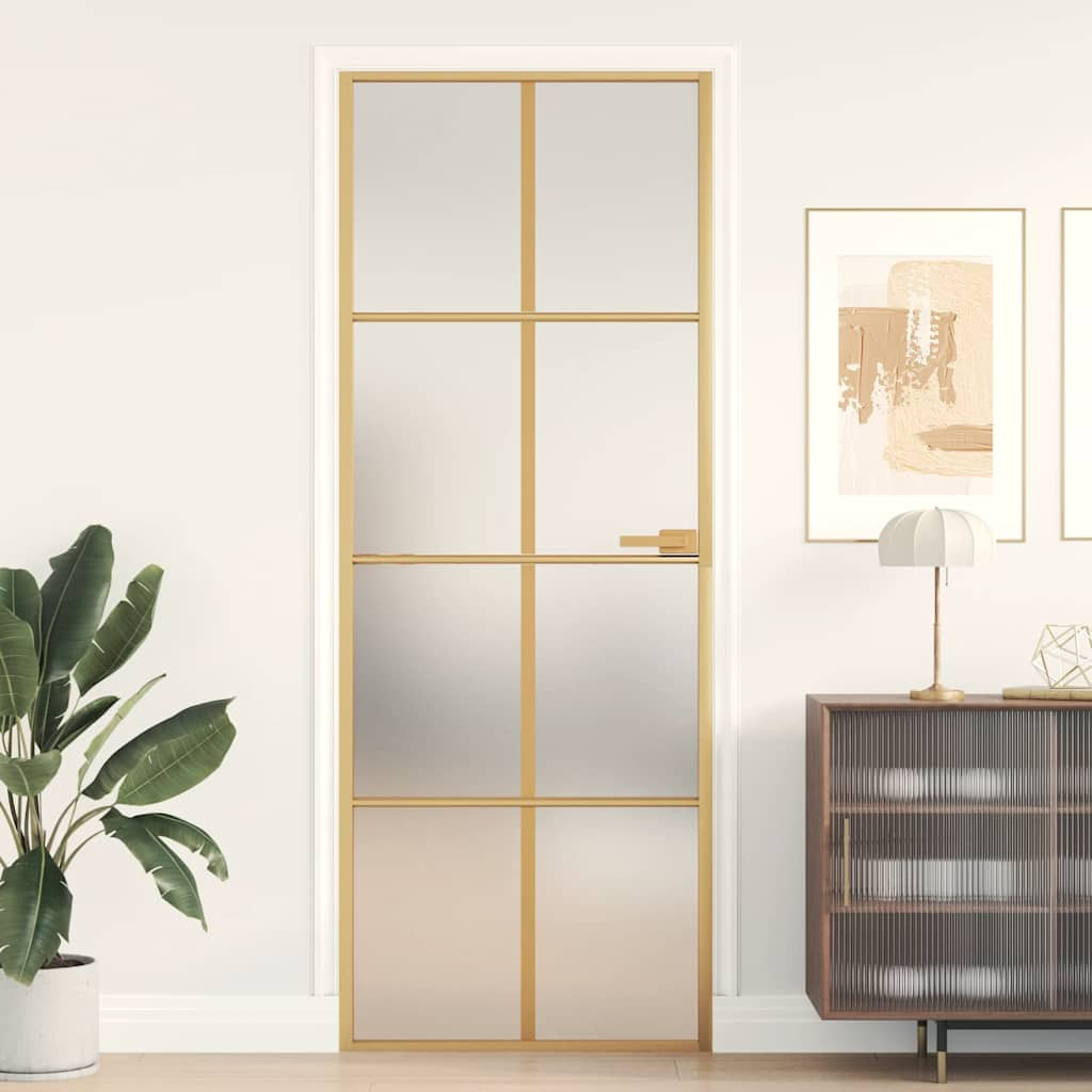 vidaXL Innentür Schlank Golden 76x201,5 cm Hartglas und Aluminium