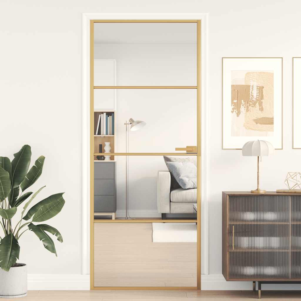 vidaXL Innentür Schlank Golden 83x201,5 cm Hartglas und Aluminium