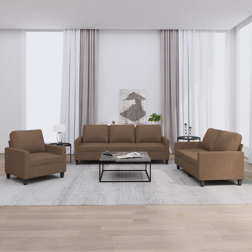 vidaXL 3-tlg. Sofagarnitur mit Kissen Braun Stoff