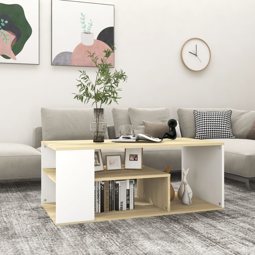vidaXL Couchtisch Weiß und Sonoma-Eiche 100x50x40 cm Holzwerkstoff
