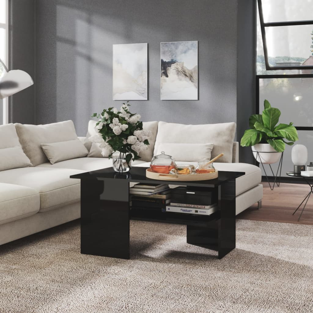 vidaXL Couchtisch Hochglanz-Schwarz 90x60x46,5 cm Holzwerkstoff