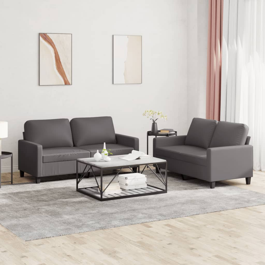 vidaXL 2-tlg. Sofagarnitur mit Kissen Grau Kunstleder