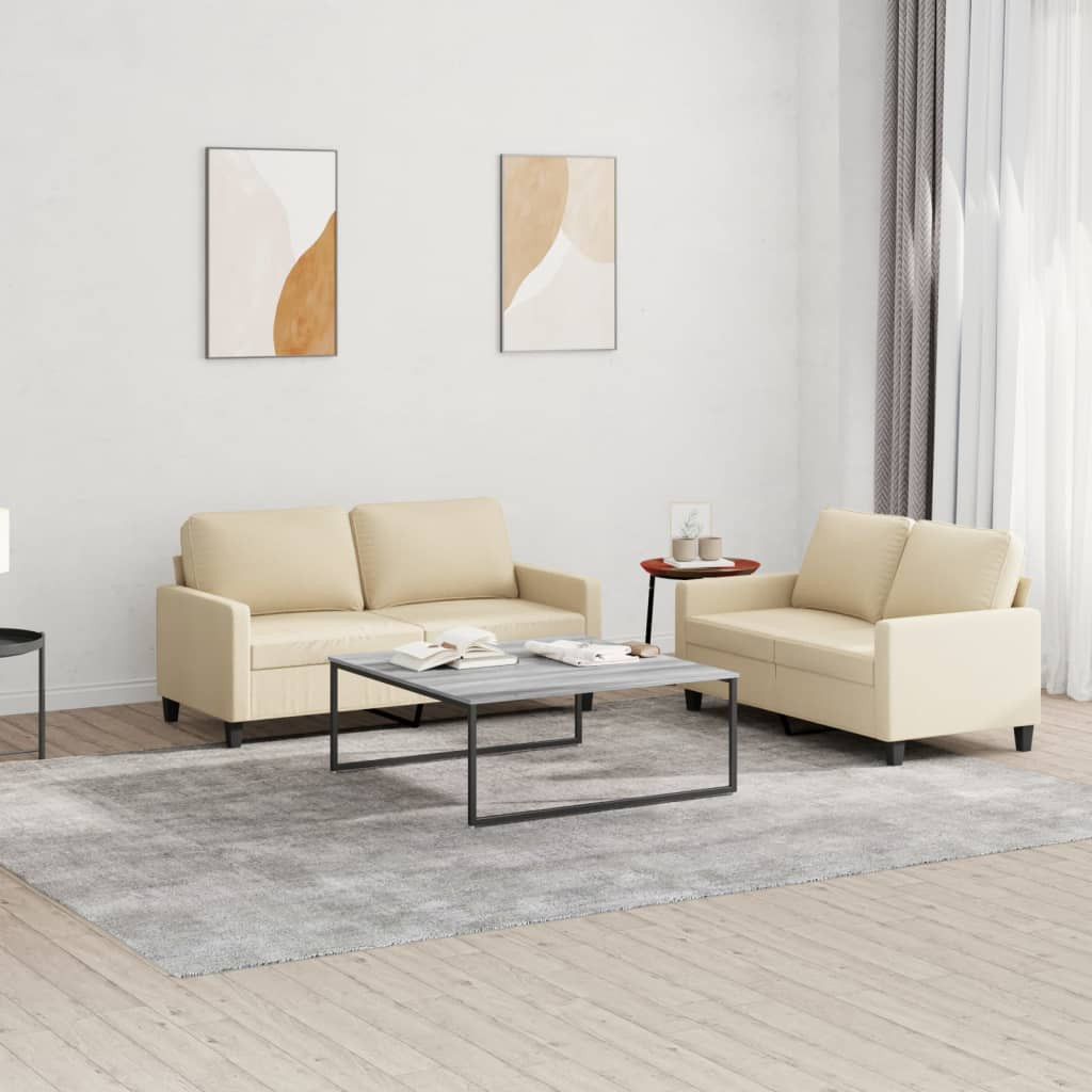vidaXL 2-tlg. Sofagarnitur mit Kissen Creme Stoff