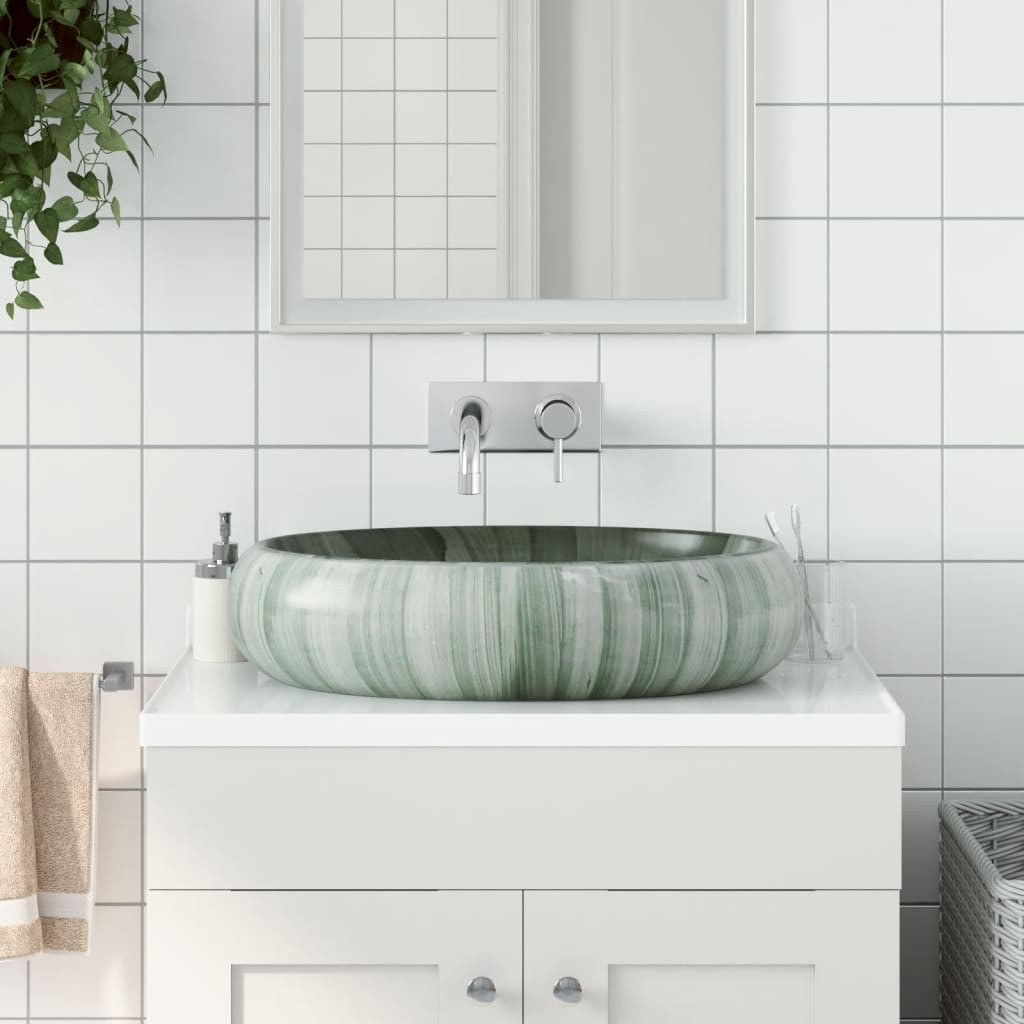 vidaXL Aufsatzwaschbecken Grün Oval 59x40x15 cm Keramik