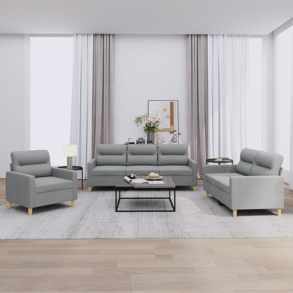 vidaXL 3-tlg. Sofagarnitur mit Kissen Hellgrau Stoff