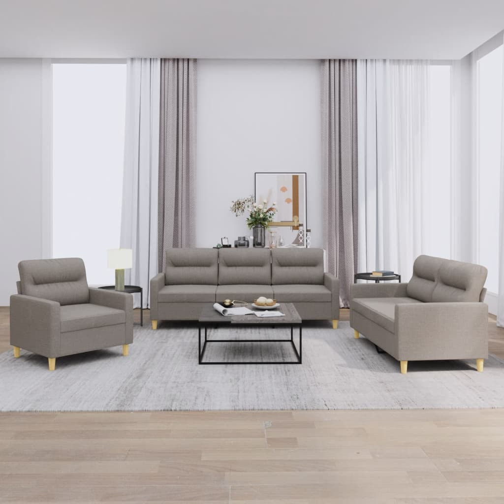 vidaXL 3-tlg. Sofagarnitur mit Kissen Taupe Stoff