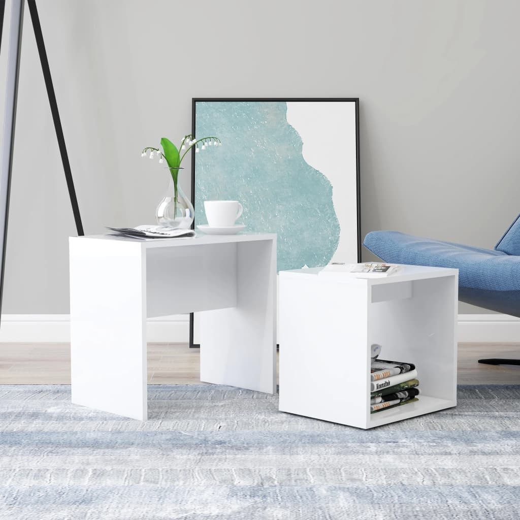 vidaXL Couchtisch-Set Hochglanz-Weiß 48x30x45 cm Holzwerkstoff