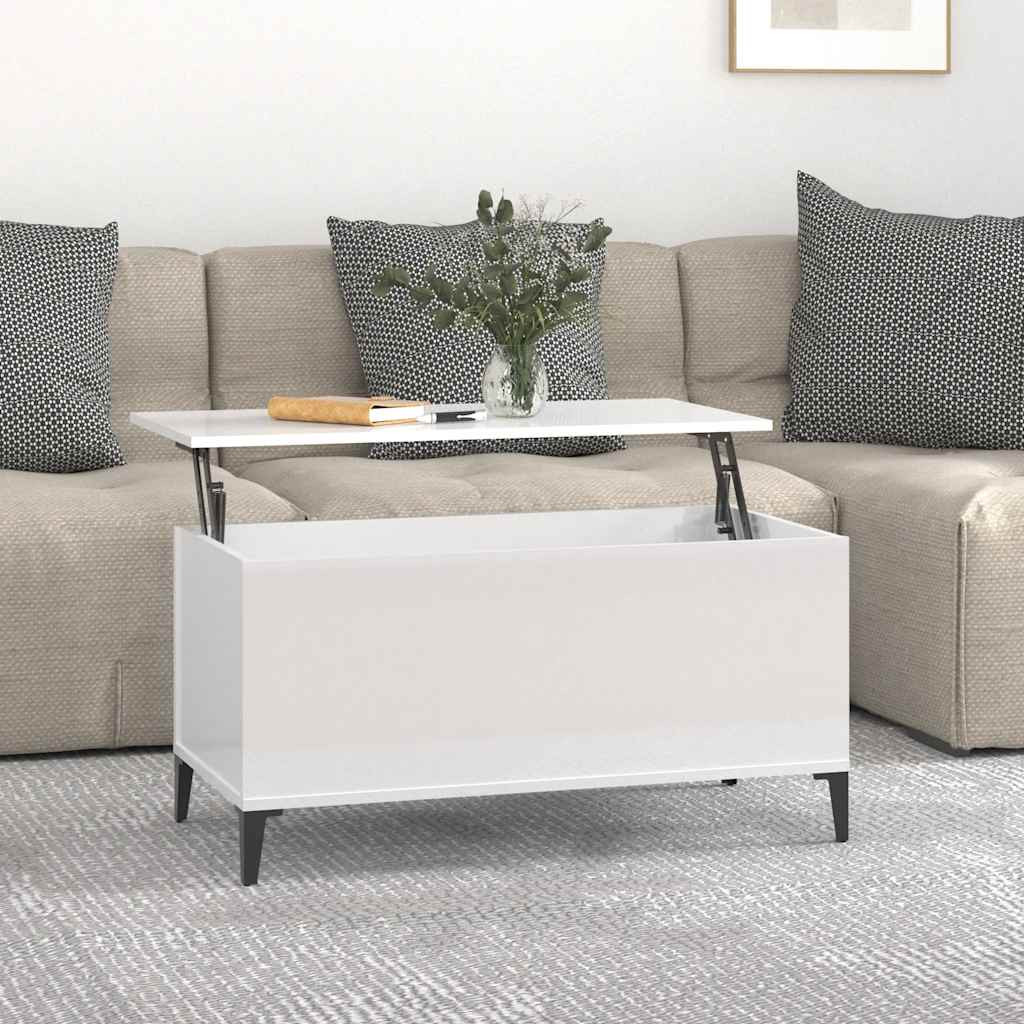 vidaXL Couchtisch Hochglanz-Weiß 90x44,5x45 cm Holzwerkstoff