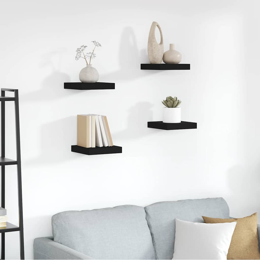 vidaXL Schwebende Wandregale 4 Stk. Schwarz 23x23,5x3,8cm MDF