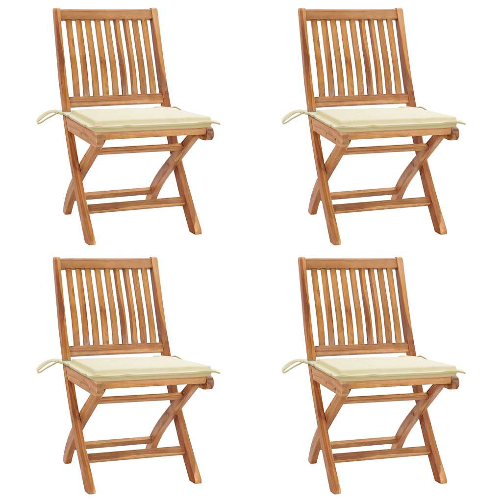 vidaXL Klappbare Gartenstühle mit Kissen 4 Stk. Massivholz Teak