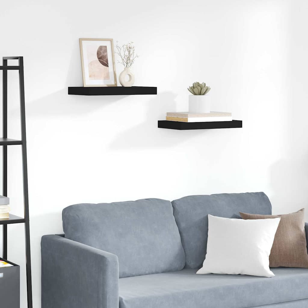 vidaXL Schweberegale 2 Stk. Schwarz 40x23,5x3,8 cm MDF