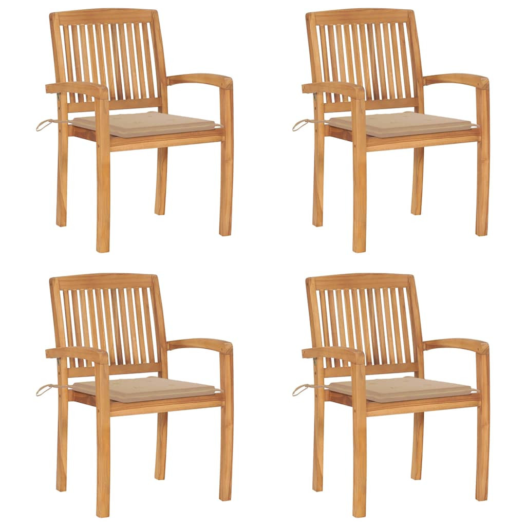 vidaXL Stapelbare Gartenstühle mit Kissen 4 Stk. Massivholz Teak