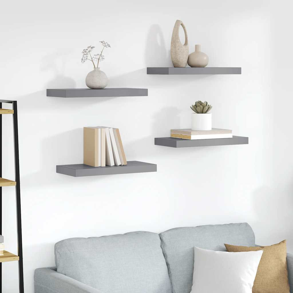 vidaXL Schweberegale 4 Stk. Grau 50x23,5x3,8 cm MDF