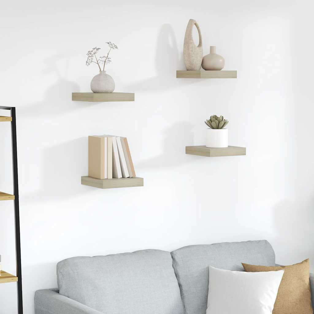 vidaXL Schwebende Wandregale 4 Stk. Eichefarben 23x23,5x3,8cm MDF